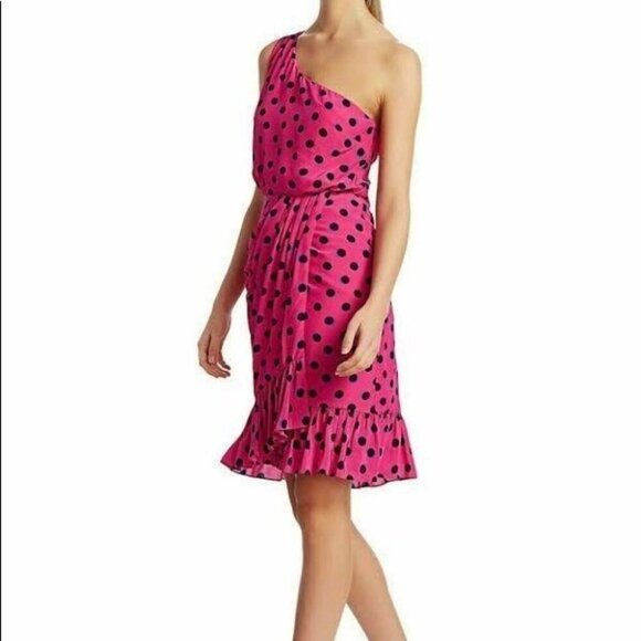 NWT Derek Lam 10 Crosby Taula Polka Dot One-Shoulder pink Dress size 0 - Picture 15 of 15